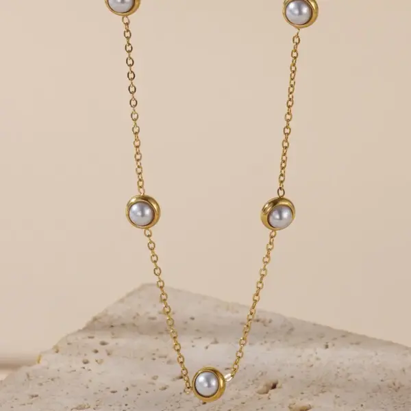 Wholesale Jewelry Sweet Round Titanium Steel Pearl Inlay Jewelry Set