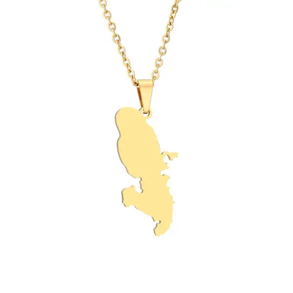 Wholesale Map Map Of Martinique 201 Stainless Steel 304 Stainless Steel Vintage Style 304 Stainless Steel Pendant Necklace