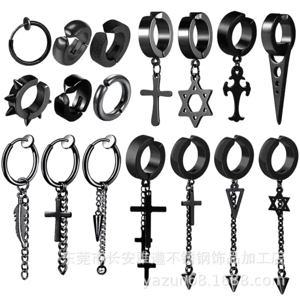Wholesale Hexagram Stainless Steel Hip-Hop Punk Drop Earrings Ear Cuffs Earrings