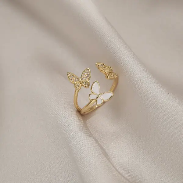 Wholesale Copper 18K Gold Plated Sweet Plating Inlay Butterfly Zircon Open Ring