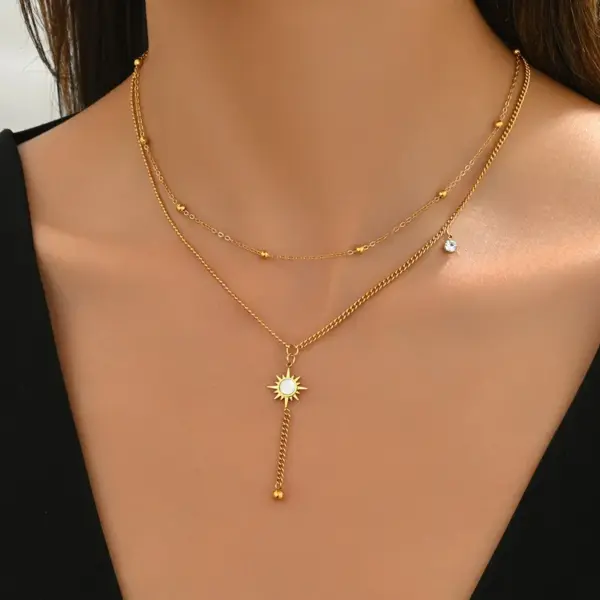 Wholesale 304 Stainless Steel Animal PVD Coated 18K Real Gold Plated Casual Simple Style Waterproof Non Tarnish Cable Chain Double Layer Necklaces