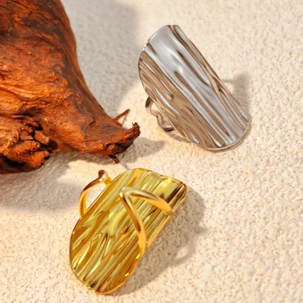 PVD Coated Real Gold Plated 18K Gold Solid Color 304 Stainless Steel Casual Retro Classic Style Waterproof Non Tarnish Open Rings