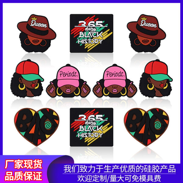 Wholesale Cross-border Creative Black Girl Silicone Beads Black History Month Decoration Straight Hole Beads DIY Bracelet Drop Glue Beads