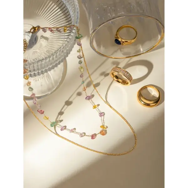 Wholesale PVD Coated Real Gold Plated 18K Geometric 304 Stainless Steel Elegant Streetwear Waterproof Non Tarnish Double Layer Necklaces