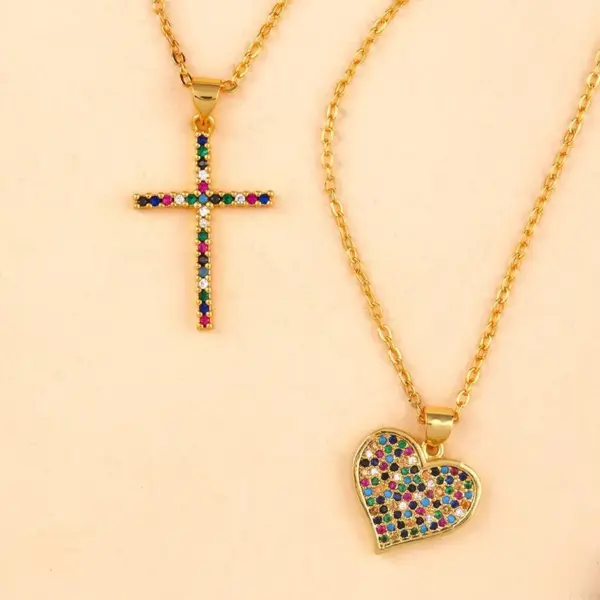 Wholesale Copper Inlaid Zircon Heart Necklace