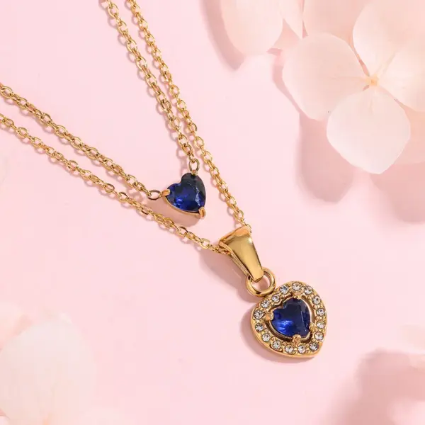 304 Stainless Steel Glass Heart Shape Ion Plating (IP) Artificial Rhinestones 18K Gold Plated Vintage Style French Style Classic Style Waterproof Non Tarnish Inlay Cable Chain Multicolor-Golden Yellow Pendant Necklace Necklace