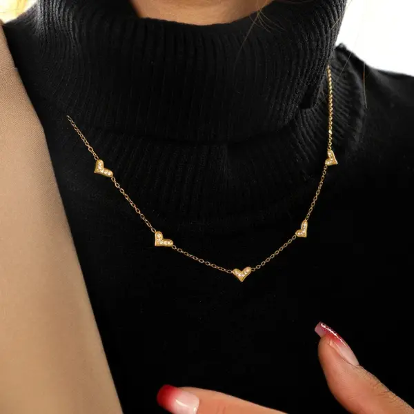 PVD Coated Heart Shape 304 Stainless Steel Simple Style Shiny Waterproof Non Tarnish 304 Stainless Steel Pendant Necklace