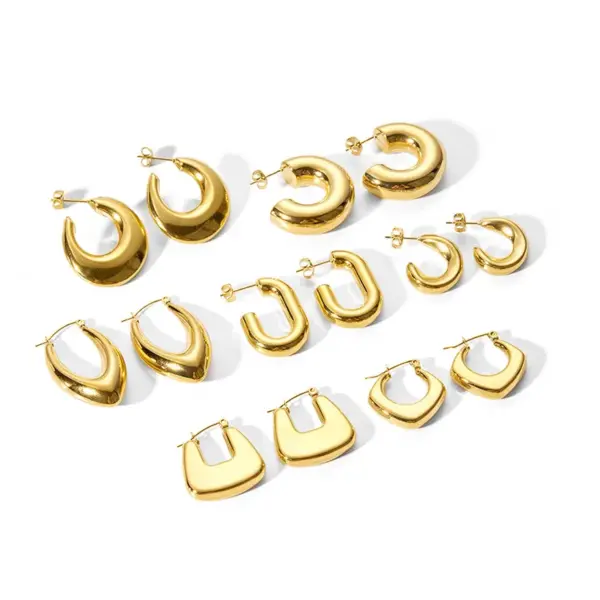 Wholesale PVD Coated 18K Gold Real Gold Plated Solid Color Stainless Steel Simple Style Waterproof Non Tarnish Earrings
