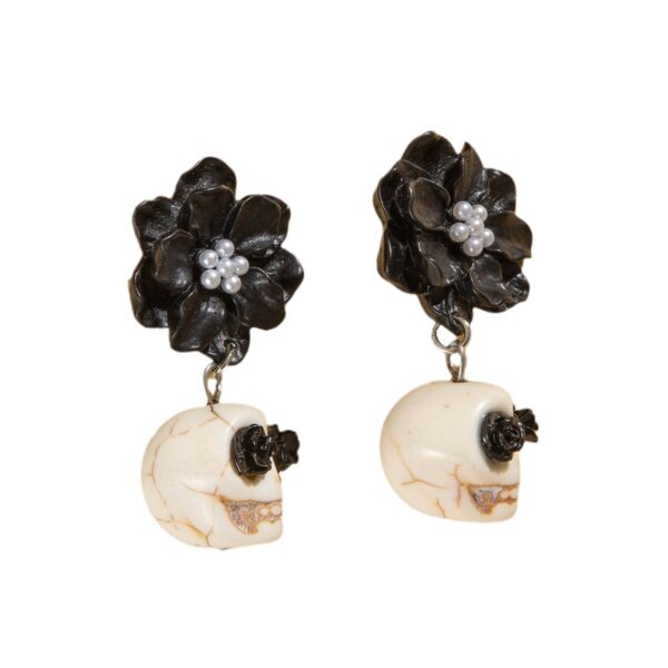 Wholesale European and American Cross-border Dark Skull Black Camellia Earrings Halloween Funny Fun Earrings Earrings Women