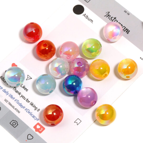 Wholesale 16mmUV color-plated resin cat eyes highlight straight hole round beads diy mobile phone chain beaded pen beads loose beads