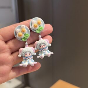 Wholesale original cute circus doll 925 silver pin earrings tide play cute cartoon