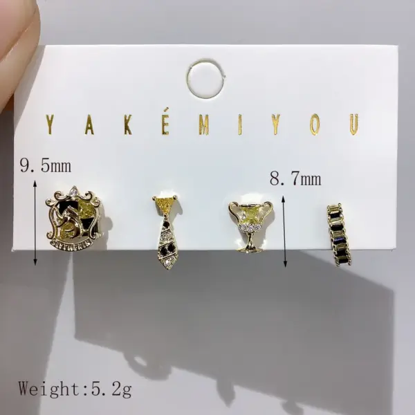 Wholesale 1 Set Yakemiyou Cool Style Cartoon Inlay Copper Zircon 14K Gold Plated Ear Studs