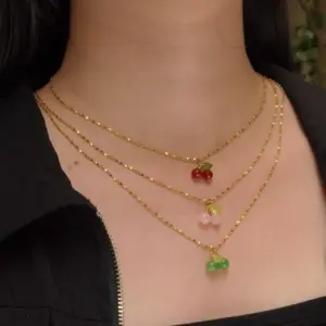 Wholesale 304 Stainless Steel Plastic Cherry Ion Plating (IP) 18K Gold Plated Simple Style Commute Waterproof Non Tarnish Plating Regular Chain Pendant Necklace