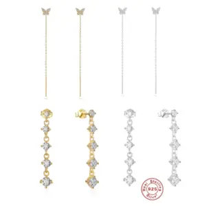 Wholesale 1 Pair 925 Sterling Silver Silver Tassel Butterfly Zircon Drop Earrings Earrings Ear Studs