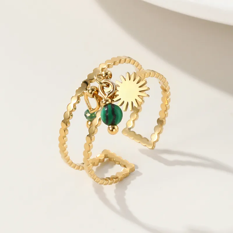 Wholesale PVD Coated Real Gold Plated Solid Color Stainless Steel Luxurious Waterproof Non Tarnish Open Rings