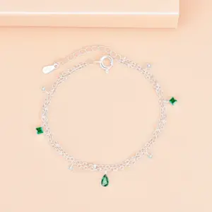 Emerald Water Drop Bracelet (Silver)