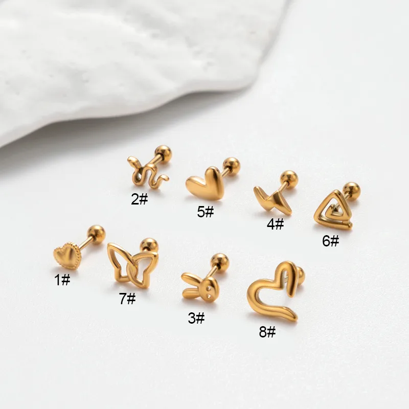 Wholesale 1 Piece Ear Cartilage Rings & Studs Retro Punk Korean Style Heart Shape Butterfly 316L Stainless Steel Waterproof Non Tarnish Surgical S