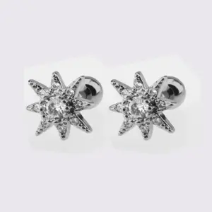 White Steel Sun Stud Earrings