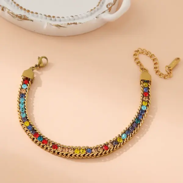 Wholesale Elegant Glam Simple Style Geometric 304 Stainless Steel 18K Gold Plated Rhinestones Bracelets In Bulk