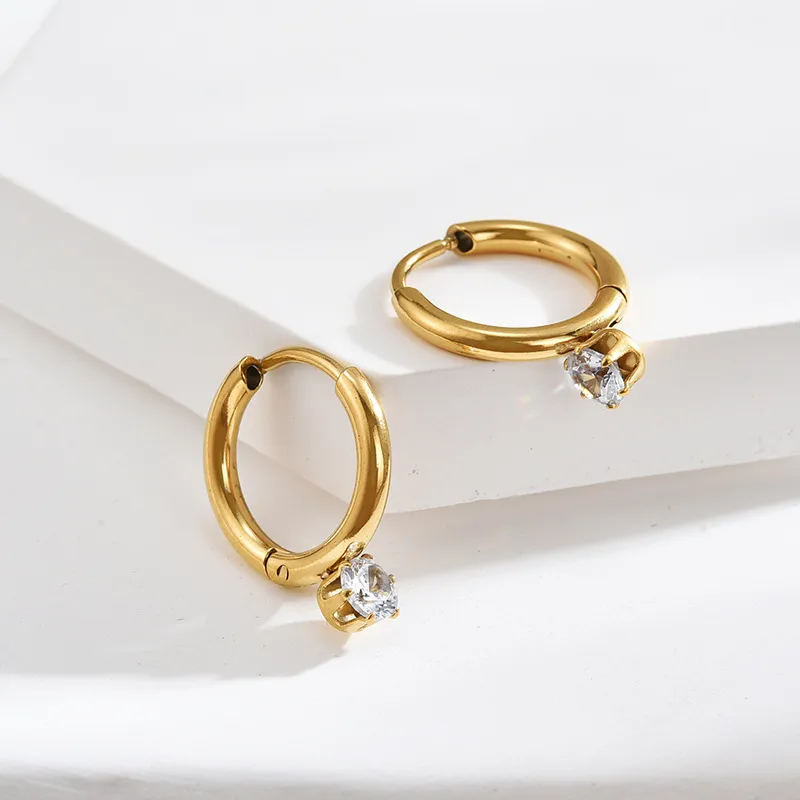 Wholesale Simple Style Geometric Titanium Steel Plating Zircon Earrings 1 Pair