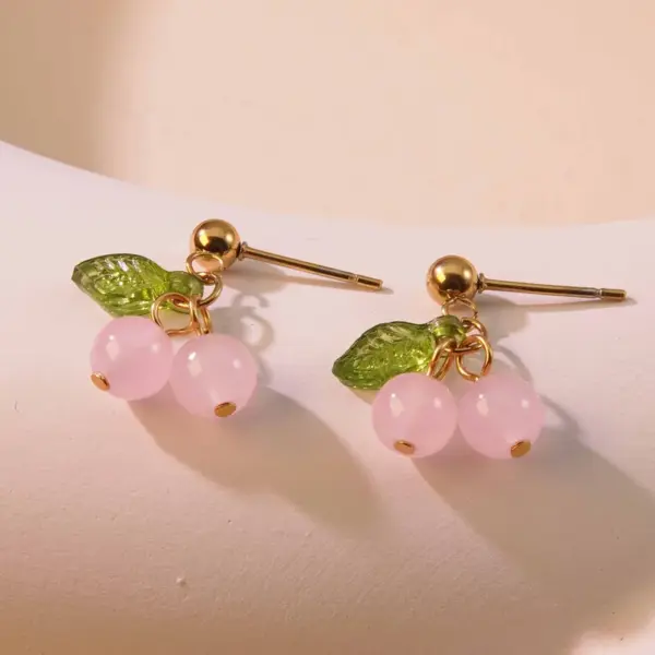 304 Stainless Steel Plastic Fruit Ion Plating (IP) 18K Gold Plated Cute Sweet Waterproof Non Tarnish Plating Gold Drop Earrings