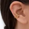 304 Stainless Steel Solid Color PVD Coated 18K Real Gold Plated 18K Gold Simple Style Classic Style Waterproof Non Tarnish Plating 18K Gold Ear Cuffs