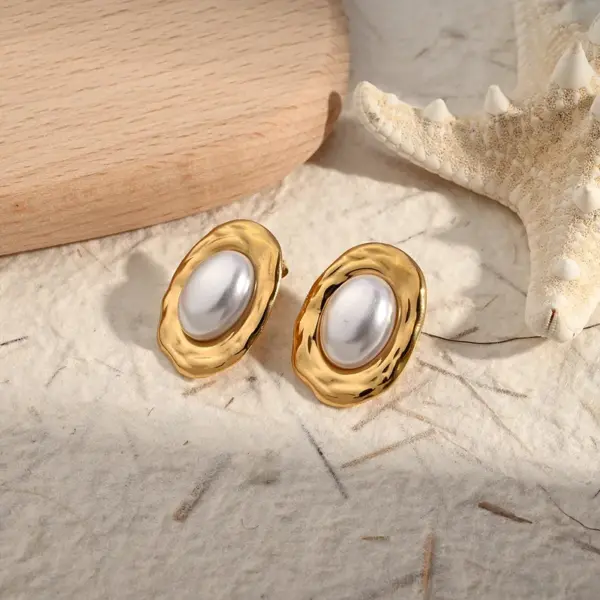 Wholesale PVD Coated Real Gold Plated 18K Gold Oval Rectangle 304 Stainless Steel IG Style Casual Modern Style Waterproof Non Tarnish Ear Studs