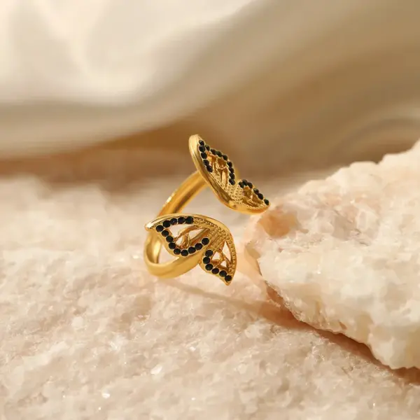 Wholesale Jewelry Fashion Butterfly 304 Stainless Steel Rhinestones Plating Stainless Steel Rings