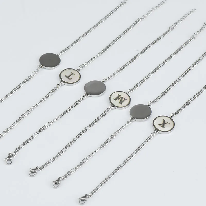 Wholesale Simple Style Letter 304 Stainless Steel 18K Gold Plated Shell Stainless Steel Bracelets In Bulk