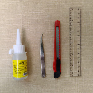 art knife tweezers ruler glue