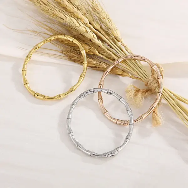 Wholesale 304 Stainless Steel Bamboo PVD Coated 18K Real Gold Plated IG Style Commute Waterproof Non Tarnish Plating Bangle