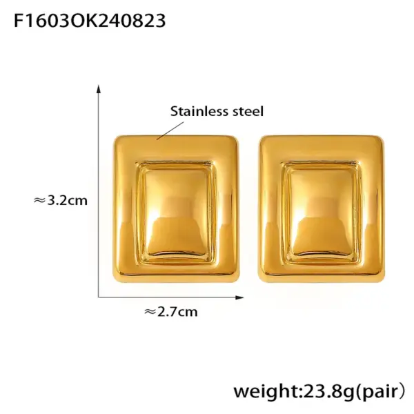 Wholesale PVD Coated Real Gold Plated 18K Gold Rectangle 304 Stainless Steel Elegant Retro Roman Style Waterproof Non Tarnish Ear Studs