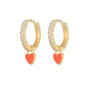 Love Heart Earrings/Yellow Gold/Orange