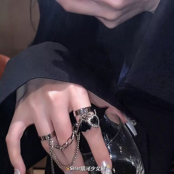 Wholesale Harajuku Style Black Cross Ring Sweet Cool Spice Girl Subculture Diablo Gothic Niche Tassel Double Ring Ring Ring