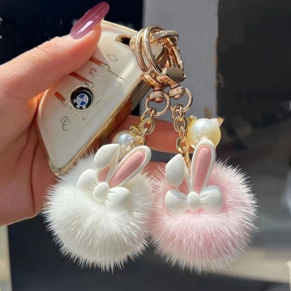 Wholesale new cute mink fur ball rabbit car key chain pendant plush doll bag ornaments
