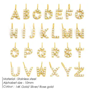 Wholesale 1 Piece Stainless Steel Artificial Pearls Letter