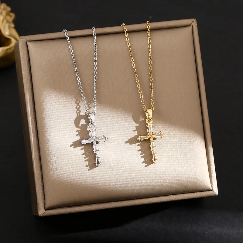 Wholesale Jewelry Simple Style Cross 304 Stainless Steel Plating Pendant Necklace Cable Chain