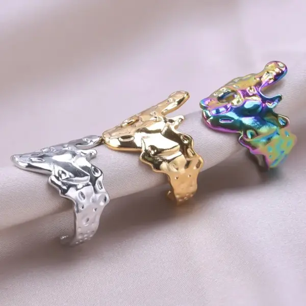 Wholesale PVD Coated Real Gold Plated 18K Gold Solid Color 304 Stainless Steel Retro Waterproof Non Tarnish Rings