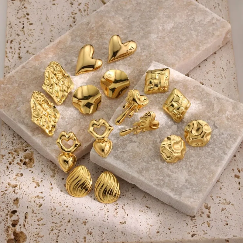 Wholesale 1 Pair Fairy Style Casual Elegant Irregular Geometric Quadrilateral Irregular Plating Hollow Out 304 Stainless Steel Imitation Gold Earrings
