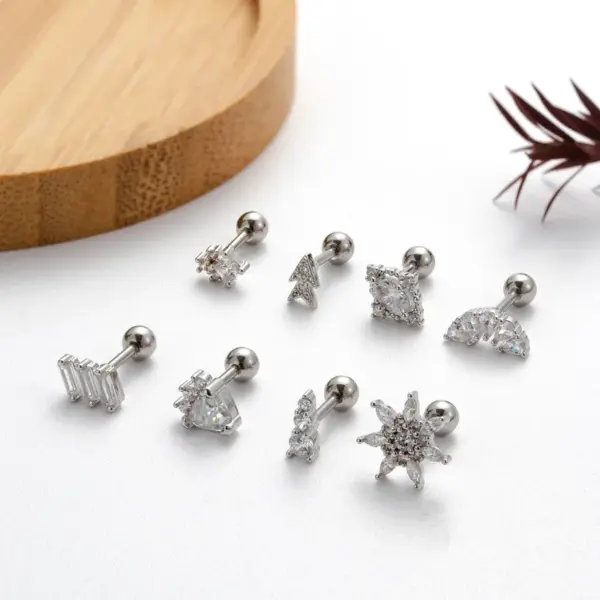 1 Piece Copper Zircon Ear Cartilage Rings & Studs Sector Snowflake Waterproof Non Tarnish Surgical Steel
