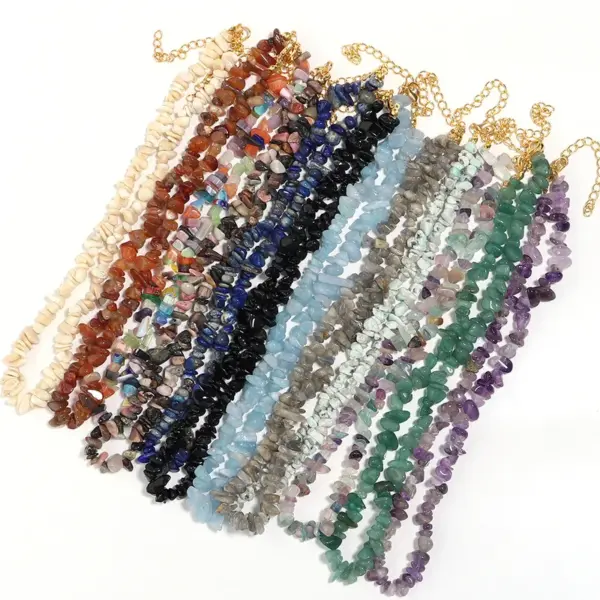 Vintage Style Geometric Natural Stone Gravel Beaded Chain Necklace In Bulk