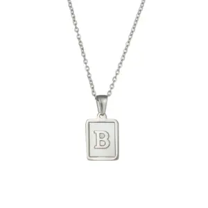 Fritillary Letter Square Pendant Necklace-Ea544901s Steel Color-Letter B
