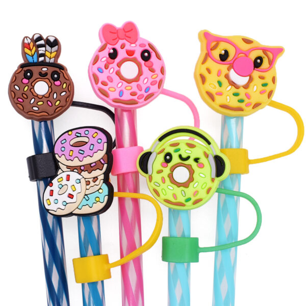 oly-712ef6d2c15bc32d3cecdaddef8eb0d4 Wholesale Donut series straw cap 10mm flexible glue removable straw aessories creative straw buckle personalized pen clip