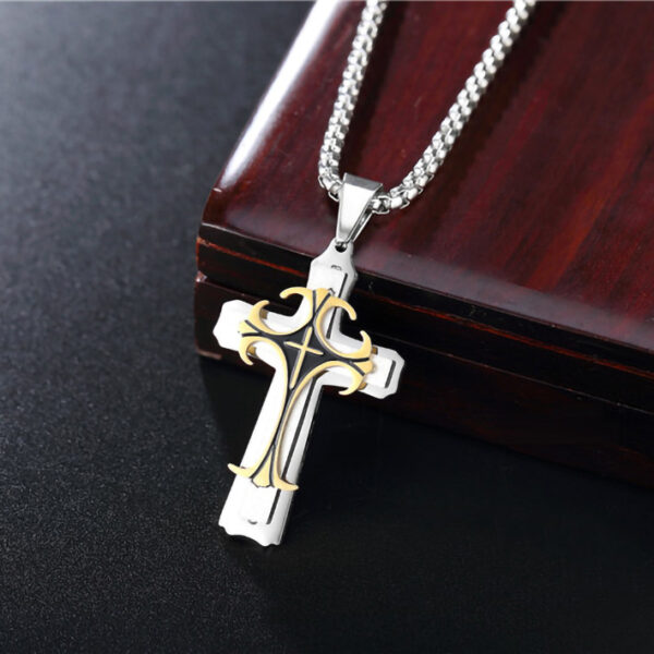 Wholesale 2023 new hot sale stainless steel European and American jewelry titanium steel retro multi-layer cross necklace pendant