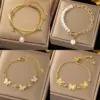 Wholesale Lady Butterfly Titanium Steel Plating Inlay Freshwater Pearl Bracelets