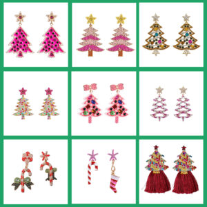 Wholesale Cute cartoon beaded Christmas earrings, Christmas tree earrings