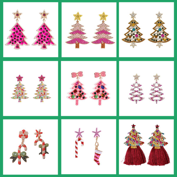 Wholesale Cute cartoon beaded Christmas earrings, Christmas tree earrings