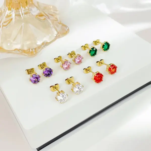 Wholesale PVD Coated 18K Gold Platinum Real Gold Plated Round 304 Stainless Steel Simple Style Waterproof Non Tarnish Ear Studs