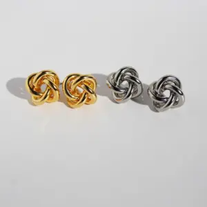 1 Pair IG Style Casual Classic Style Irregular Geometric Irregular Knot Hollow Out Brass 24K Gold Plated Silver Plated Ear Studs