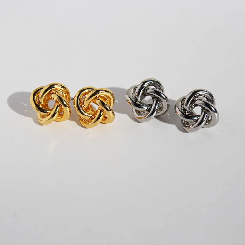 Wholesale 1 Pair IG Style Casual Classic Style Irregular Geometric Irregular Knot Hollow Out Brass 24K Gold Plated Sier Plated Ear Studs